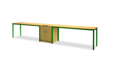 Zostava č.1 2x laboratórny stôl BASIC 1x stredová skrinka s elektroinštaláciou 12/24V, so zámkom Rozvody slaboprúdu vedené v podlahe